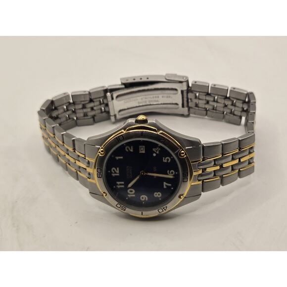 Vtg Citizen Watch Men 38mm Silver Gold Tone Date 2510-S72692 New Battery 7.25" - Picture 8 of 12